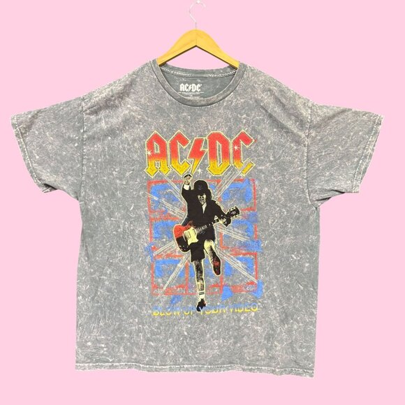 AC/DC Blow Up Your Video Rock Band Mineral Wash Tee 1X - Picture 1 of 4